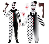 Beipegin Killer Terrifier Costume Jumpsuit Mask Cylinder Axe Gloves | Horror Clown Costume Men's Black White Jumpsuit Horror Mask Bloodstained Clown Carnival Halloween Costume Adults