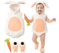 Beipegin Newborn Infant Girls Boys Bunny Costume Long Sleeve Bunny Bodysuit Onesie and Rabbit Hat Carrot Toy Baby Animal Costume