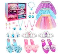 Beipegin Princess Dress Up for Girls Tutu Skirt Crown Tiaras Jewelry Princess Shoes Role Play Birthday Christmas Costume for Toddlers Age 3 4 5 6