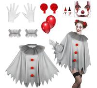 Beipegin Scary Clown Costume for Kids Adults,Clown Poncho Face Gems Gloves Hairclip Joker Costume Terrifier Dress Up Carnival Halloween