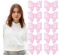 BEIQIYA 10pcs Self-Adhesive Bow Patches, Mini Bow Embroidered Applique, Cute Embroidery Bowknot Sew on Patch for Hat Clothes Shoes Jeans Shirt Jackets Backpacks- Pink