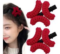 BEIQIYA 2pcs Angry Hair Clips, Cute Braid Plush Angry Barrettes, Non-Slip Funny Comic Hair Claw Accessories for Work Dating Parties Festivals- Red