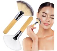 BEIQIYA 2pcs Facial Fan Brushes, Soft Facial Mask Applicator Tools, Esthetician Cosmetic Brush for Women Makeup Peel Powder Blush Face Highlighting- White & Brown
