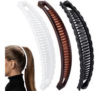 BEIQIYA 3pcs Banana Hair Clips for Women, Vintage 90s Double Comb Hairpin, Non-Slip Hairstyle Claws Accessories for Thick Thin Long Short Straight Curly Hair- White & Black & Coffee