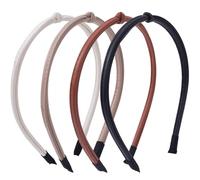 BEIQIYA 4pcs Thin Leather Headbands for Women, Fashion Thin Knotted Headbands, Non-Slip Knot Head Bands Hair Accessories for Long Short Straight Curly Hair- Beige & Khaki & Black & Coffee