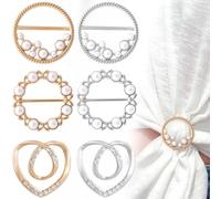 BEIQIYA 6pcs Shirt Tie Clips for Women, Metal Silk Scarf Ring Clip, Pearl Rhinestone Clothes Corner Knotted Button Tightener for Scarves Hats Ties Shirts Jackets Shawls- Gold & Silver