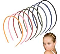 BEIQIYA 8pcs Thin Skinny Headbands with Teeth, Non-Slip Plain Frosted Headbands for Women, 5mm Plastic Elastic Head Bands for Long Short Straight Curly Hair- 8 Colors