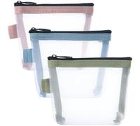 BEIQIYA Small Makeup Bag, Mini Zipper Mesh Makeup Bags, Portable Cosmetic Pouch for Woman Purse Lipstick Keys Essentials Items Earphone Bank Cards, 3pcs-Blue & Pink & Green, Portable