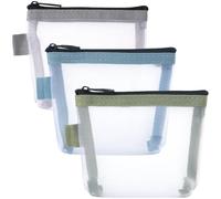 BEIQIYA Small Makeup Bag, Mini Zipper Mesh Makeup Bags, Portable Cosmetic Pouch for Woman Purse Lipstick Keys Essentials Items Earphone Bank Cards, 3pcs-Blue & Green & Gray, Portable