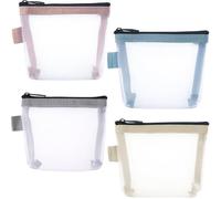 BEIQIYA Small Makeup Bag, Mini Zipper Mesh Makeup Bags, Portable Cosmetic Pouch for Woman Purse Lipstick Keys Essentials Items Earphone Bank Cards, 4pcs-Blue & Pink & Yellow & Gray, Portable