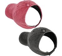 Beira 2 Pack Backless Ponytail Hat for Women Afro Drawstring Puff Ponytail Baseball Cap, Black+red, Medium
