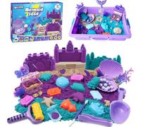 BEIREG Mermaid Sensory Bin Kit - 60Pcs Sensory Sand Set with 2lbs (Purple/Teal/Beach), 17 Sea Castle & Marine Molds, 12 Tools, Treasure Chest, Ocean Sandbox Mermaid Toys Gifts for Girls Ages 3-8