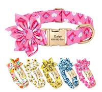 Beirui Floral Cute Dog Collar with Removable Flower,Custom Dog Collar Adjustable with Personalized Golden Buckle,Spring Dog Collar Girl Boy for Small Medium Large Dogs(Hot Pink, S)