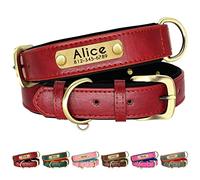 Beirui Genuine Leather Dog Collars Personalised,Soft Padded Leather Dog Collar,Custom Heavy Duty Dog Collar with Metal Hardware, Engrave Name Plate Adjustable Small Medium Large Dog-XL,Red 42-55cm