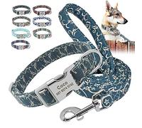 Beirui Nylon Personalised Dog Collar and Lead Set - Soft Ethnic Style collars for Small Medium Large Dogs with Lightweight Buckle,L,Icy Fire