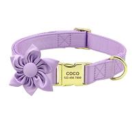 Beirui Personalized Cute Girl Dog Collars with Removable Flower,Soft Padded Female Dog Collars Adjustable with Golden Metal Buckle for Small Medium Large Dogs (Purple, L)