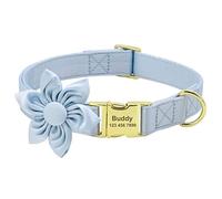 Beirui Personalized Cute Girl Dog Collars with Removable Flower,Soft Padded Female Dog Collars Adjustable with Golden Metal Buckle for Small Medium Large Dogs (Blue, XS)