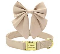 Beirui Personalized Dog Collar with Large Bow for Holiday,Cute Bowtie Dog Collar with Golden Metal Buckle,Soft & Durable Boy Dog Wedding Collar for Small Medium Large Dogs(Beige, M)