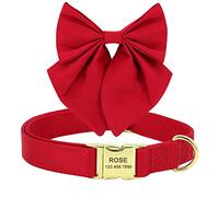Beirui Personalized Dog Collar with Large Bow for Holiday,Cute Bowtie Dog Collar with Golden Metal Buckle,Soft & Durable Boy Dog Wedding Collar for Small Medium Large Dogs(Red, L)
