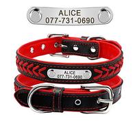 Beirui Personalized Soft Padded Dog Collar with Buckle Comfortable and Stylish Leather Dog Collar for Small Medium Large Dogs with Name Plate(L, Red 37-47cm)