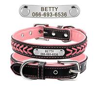 Beirui Personalized Soft Padded Dog Collar with Buckle Comfortable and Stylish Leather Dog Collar for Small Medium Large Dogs with Name Plate(M, Pink 30-39cm)
