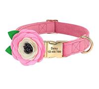 Beirui Soft Velvet Girl Dog Collars with Removable Flower Accessories - Personalised Cute Dog Collar with Custom Name Plate Engraved - Adorable Collar for Small Medium Large Dogs (Pink,S)