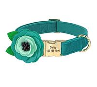Beirui Soft Velvet Girl Dog Collars with Removable Flower Accessories - Personalised Cute Dog Collar with Custom Name Plate Engraved - Adorable Collar for Small Medium Large Dogs (Green,S)