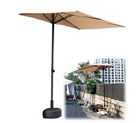 BEISCO Balcony Half Parasol Garden Umbrella with Half Round Base Modern Stylish for Small Spaces or against a wall or window, Height Adjustable 170cm-255cm (Color : Khaki)