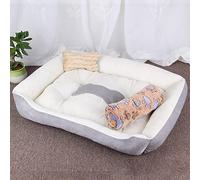 BEISCO Pet Kennel cat Kennel Dog mat Golden Retriever Teddy Warm Four-Season Litter mat pet Supplies (Bones) graybeigewithblanket