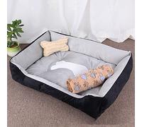 BEISCO Pet Kennel cat Kennel Dog mat Golden Retriever Teddy Warm Four-Season Litter mat pet Supplies (Bones) Blackgraywithblanket