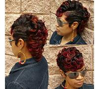 BeiSD Short Curly Ombre Burgundy Wig Curly Synthetic Wigs For Black Women Short Pixie Curly Hair Wigs For Women Mixed Red Wig Burgundy Black 2 Tones Wigs