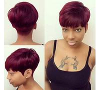 BeiSD Short Pixie Cut Wigs with Bangs Synthetic Wigs for Black Women Short Dark Red Wigs for Black/White Women Cheap Wigs for Women (BeiSDWig-6955)