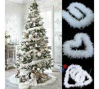 BeisDirect 2 Pcs x 2M Christmas Tree White Feathers Boa Fluffy Garland For Christmas Tree Xmas Ribbon Wedding Party Decor Accessories