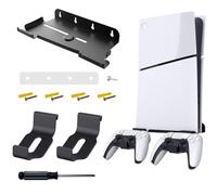 BeisDirect PS5 Slim Wall Mount Bracket for PlayStation 5 Slim Console Disc/Digital Edition, Wall Bracket for PS5 Slim with Detachable Gamepad Seat Storage Controller Holder, Black