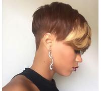 BeiSDWig Light Brown Hair Wig With Mixed Blonde Bangs - Short Synthetic Pixie Wig for Black/White Women