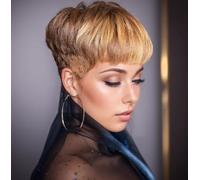 BeiSDWig Light Brown Hair Wig with Mixed Blonde Bangs Synthetic Short Wigs for Black/White Women Short Pixie Cut Wigs for Women Natural Bang Wig Short Hairstyles