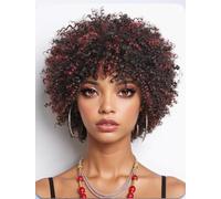 BeiSDWig Mixed Brown and Burgundy Hair Wig Afro Kinky Curly Wigs for Black Women Synthetic Wig Kinky Curly Hairstyles African American Women Wigs