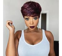 BeiSDWig Short Burgundy Hair Wig Wavy Wigs for Black/White Women Wig Short Pixie Hair Wigs with Bangs African American Women Wigs Full Wig