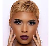 BeiSDWig Short Pixie Cut Synthetic Wigs for Women - Light Brown Hair Wigs with Bangs and Side Parting