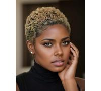 BeiSDWig Synthetic Short Afro Kinky Curly Wig for Black Women - Ombre Blonde Hair with Dark Roots Short Pixie Cut Haircut
