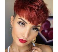 BeiSDWig Synthetic Short Pixie Cut Wigs for Black/White Women Red and Black 2 Tones Hair Wig Cosplay Wig Women Wigs Short Haircuts (UK-1037)