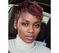 BeiSDWig Wine Red Hair Wig Synthetic Short Wigs for Black/White Women Short Haircut Wigs for Women Short Red Wig with Bangs Synthetic Hair