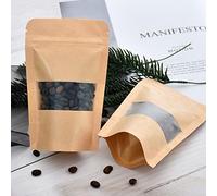 BEISHIDA 100 Pack 9 x 14cm Resealable Bags Kraft Paper Bags with Clear Window Airtight Brown Kraft Paper Bags Food Storage Bags Seed Bags Simple Bags Heat Sealable Bags for Packaging