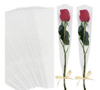 BEISHIDA 100 PCS Single Rose Sleeve Bouquet Bags Plastic Single Flower Wrapping Rose Packaging For Mother's Day Graduation Wedding Birthday Valentine's Day Party (fully transparent)