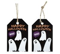 BEISHIDA 100PCS Halloween Tags Bulk, Happy Halloween Ghost Gift Wrap Tags with Strings, Hanging Treat Ornaments Labels for Candy Goodie Bag,Gift Wrapping,Party Decoration-Black