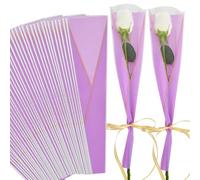 BEISHIDA 100PCS Single Rose Sleeve Single Flower Wrapping Bags Single Rose Packaging Cellophane Flower Sleeves for Florist Bouquet Supplies Mother's Day Valentine's Day (Purple and Gold Letter)