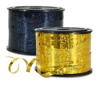 BEISHIDA 2 Pack 100 Yards Black Gold Curling Crimped Glitter Ribbon Balloon String Shiny Metallic for Gift Wrapping Ribbon 2026 Happy New Year Graduation Retirement Birthday Party Decoration