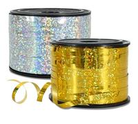 BEISHIDA 2 Pack 100 Yards Gold Silver Glitter Ribbon Balloon String Shiny Metallic for Gift Wrapping Birthday Party Festival Art Craft Decor Florist Flowers Decoration