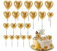 BEISHIDA 20 PCS Gold Heart Shape Mini Ball Cake Toppers Foam Cake Balls Decoration Supplies for Happy Birthday Anniversary Wedding Baby Shower Graduation Christmas Cake Decorations