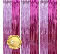 BEISHIDA 3Pcs Hot Pink Door Streamer Colorful Hot Pink Colour Scheme Backdrop Foil Fringe Tinsel Curtains Hot Girls Mean Girls Backdrops for Birthday Children's Day Decoration (3.28 ft x 6.56 ft)
